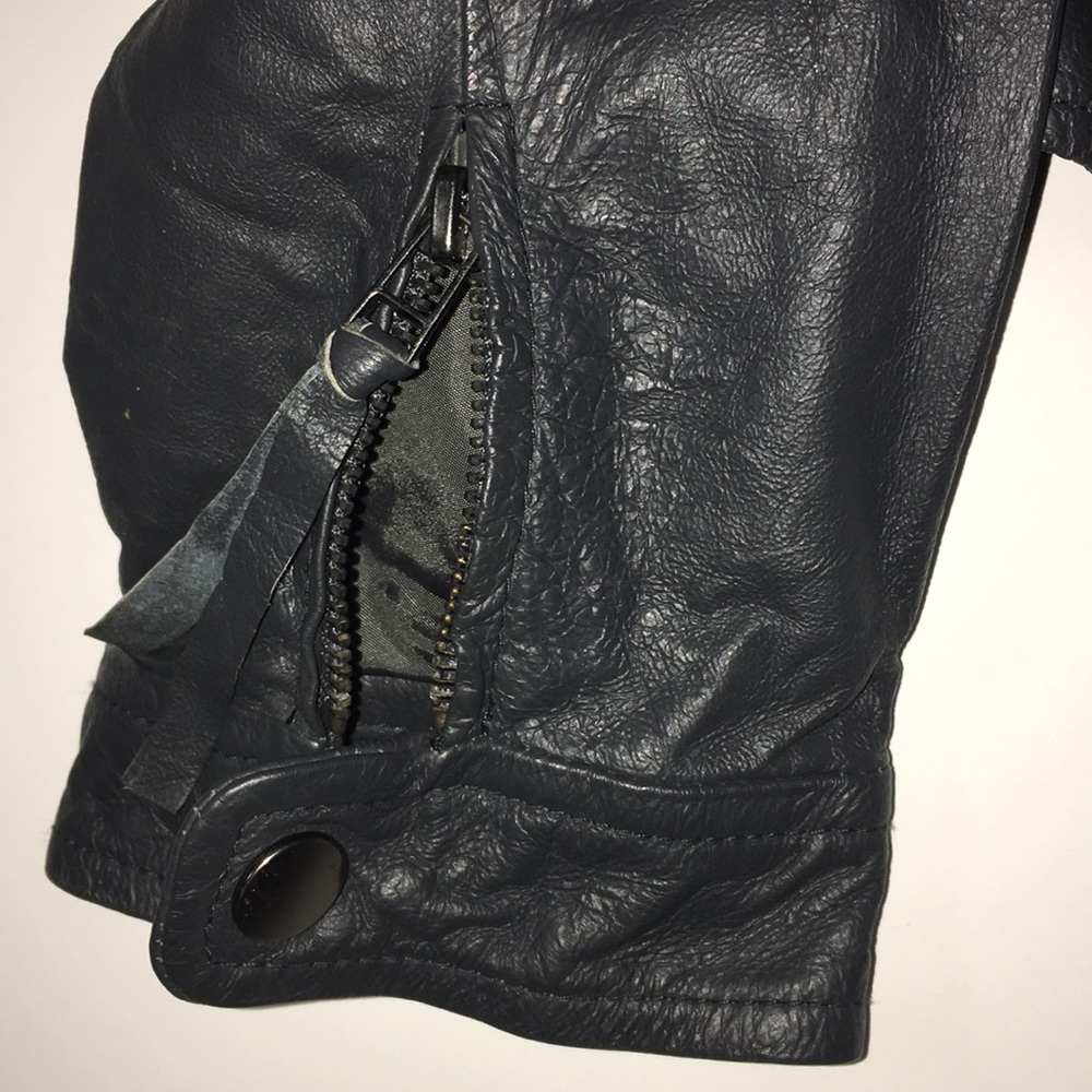 BB Dakota Blue/Gray Leather Moto Jacket, Size L - Picture 3 of 13